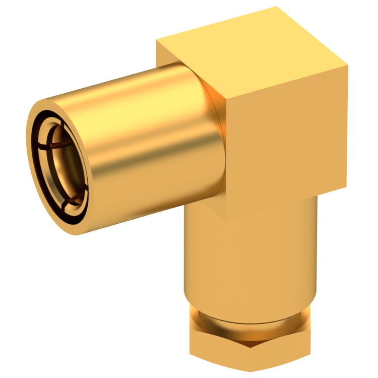 SMB / RIGHT ANGLE PLUG FEMALE CLAMP TYPE FOR 2.6/50 S CABLE GOLD