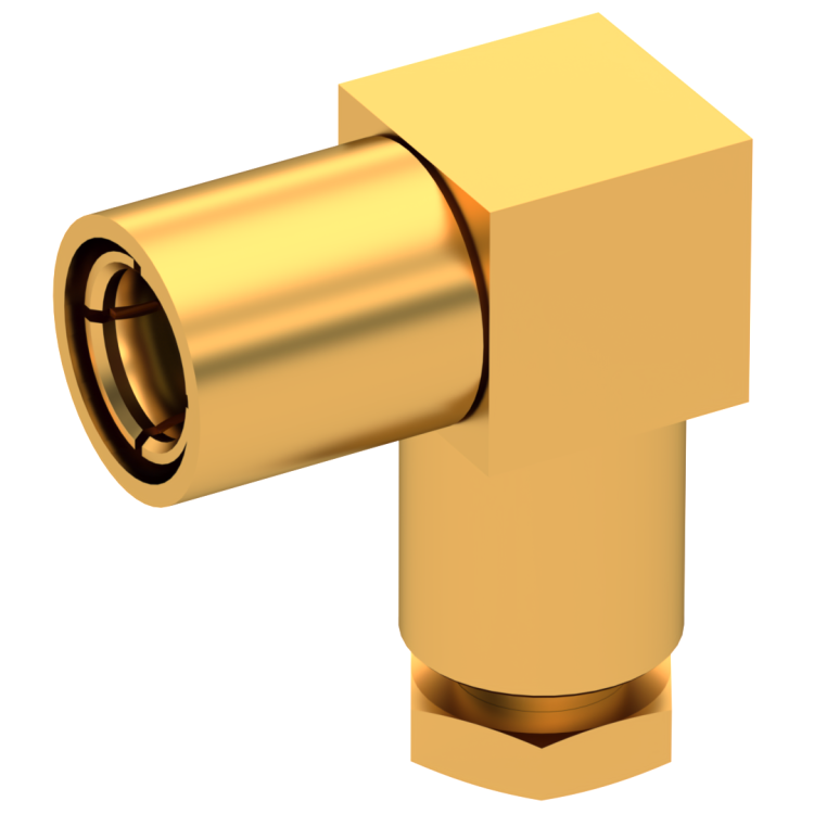 SMB / RIGHT ANGLE PLUG FEMALE CLAMP TYPE FOR 2.6/50 S CABLE GOLD QPL MIL-39012