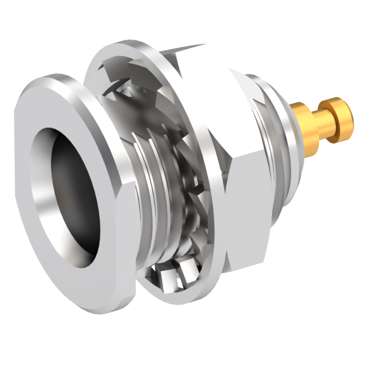 MCX / BULKHEAD JACK RECEPTACLE FRONT MOUNT - WITH CYLINDRICAL CONTACT