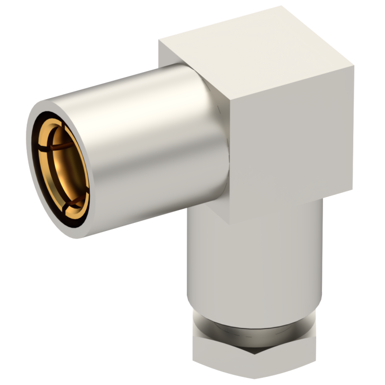 SMB / RIGHT ANGLE PLUG FEMALE SOLDER CLAMP FOR .141''/50 SR NICKEL