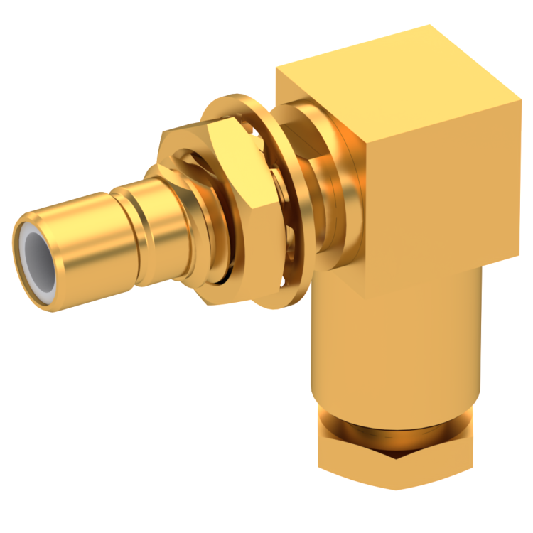 SMB / RIGHT ANGLE JACK MALE SOLDER CLAMP FOR .141''/50 SR GOLD