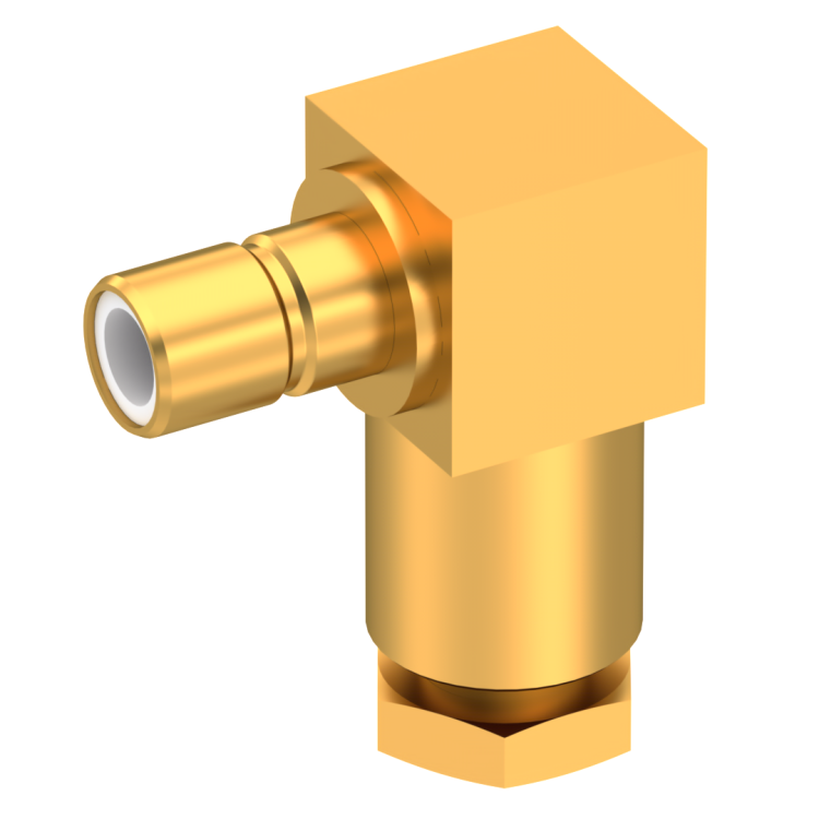 SMB / RIGHT ANGLE JACK MALE CLAMP TYPE FOR 2.6/50 D CABLE GOLD