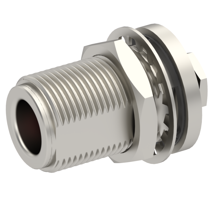 N / STRAIGHT JACK FEMALE SOLDER CLAMP FOR .141''/50 SR NICKEL REAR MOUNT|PANEL SEALED