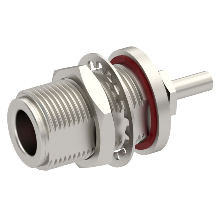 N / STRAIGHT JACK FEMALE CRIMP TYPE FOR 2.6/50 S CABLE NICKEL REAR MOUNT|PANEL SEALED