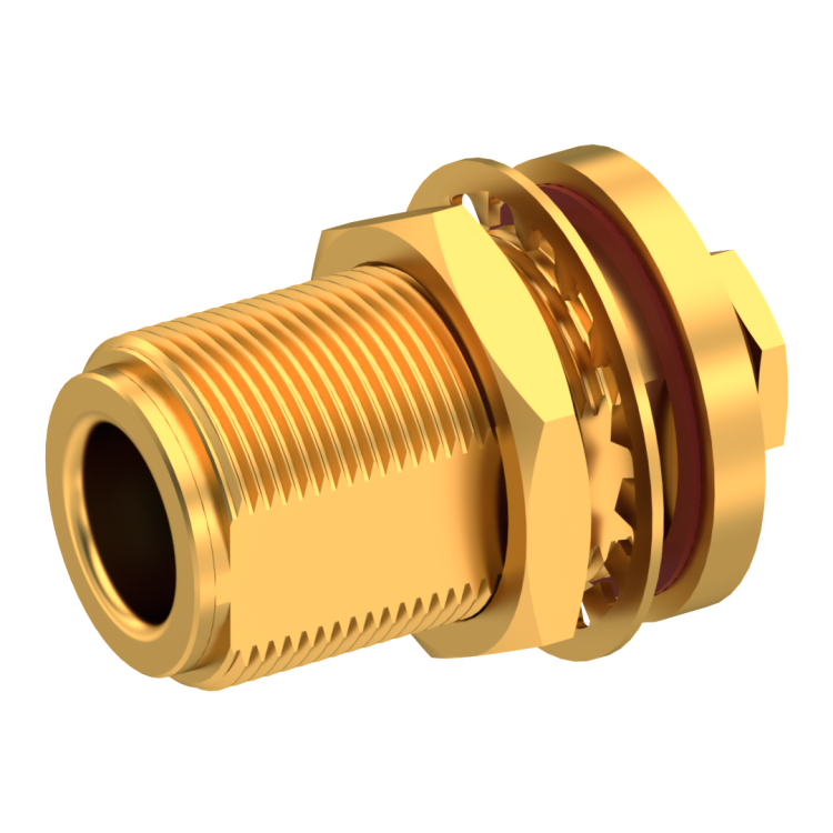N / STRAIGHT JACK FEMALE SOLDER CLAMP FOR .141''/50 SR GOLD FRONT MOUNT|PANEL SEALED