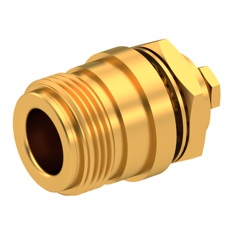 N / STRAIGHT JACK FEMALE SOLDER CLAMP FOR .085''/50 SR GOLD FRONT MOUNT|PANEL SEALED