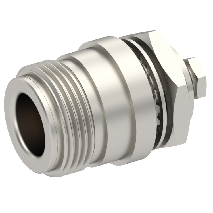 N / STRAIGHT JACK FEMALE SOLDER CLAMP FOR .141''/50 SR NICKEL FRONT MOUNT|PANEL SEALED