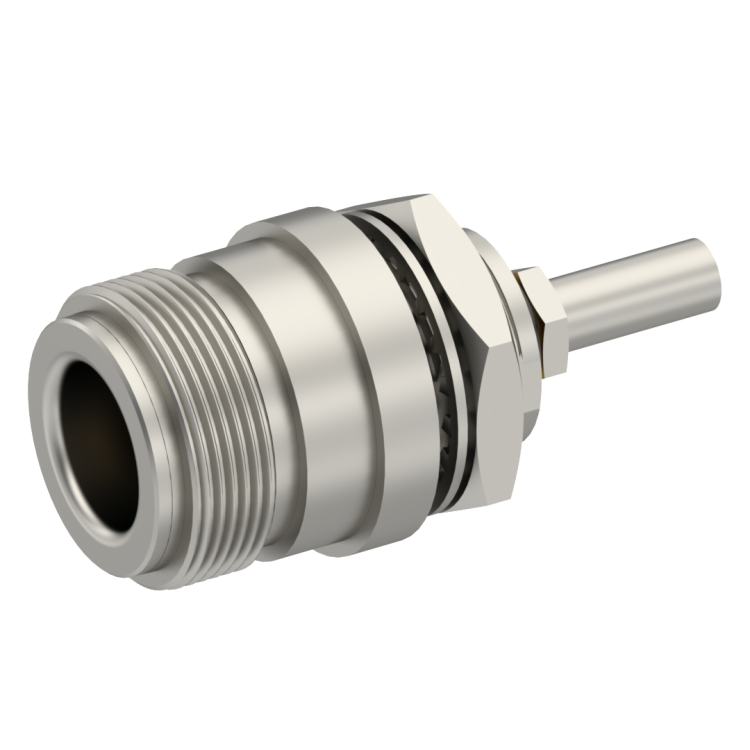 N / STRAIGHT JACK FEMALE CRIMP TYPE FOR 2.6/50 S CABLE NICKEL FRONT MOUNT|PANEL SEALED