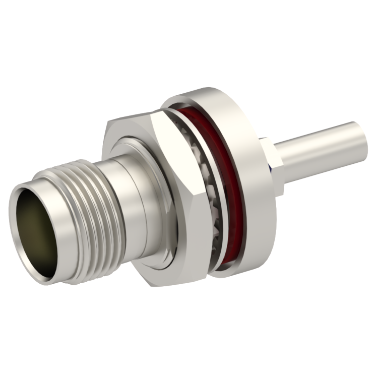 TNC / STRAIGHT JACK FEMALE CRIMP TYPE FOR 2.6/50 D CABLE NICKEL REAR MOUNT|PANEL SEALED