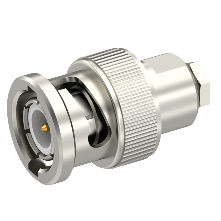 BNC / STRAIGHT PLUG MALE CLAMP TYPE FOR 2.6/50 D CABLE NICKEL