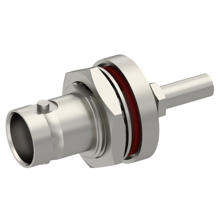 BNC / STRAIGHT JACK FEMALE CRIMP TYPE FOR 2.6/50 D CABLE NICKEL REAR MOUNT|PANEL SEALED