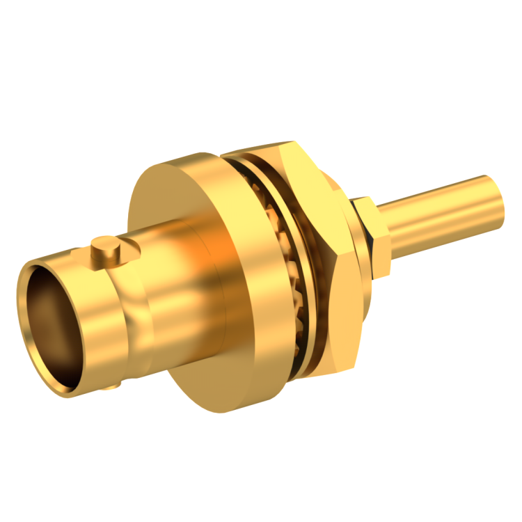 BNC / STRAIGHT JACK FEMALE CRIMP TYPE FOR 2.6/50 S CABLE GOLD FRONT MOUNT|PANEL SEALED