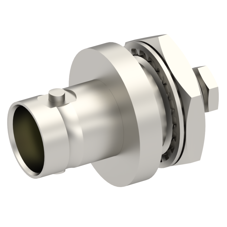 BNC / STRAIGHT JACK FEMALE SOLDER CLAMP FOR .085''/50 SR NICKEL FRONT MOUNT|PANEL SEALED