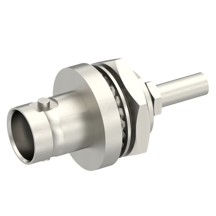 BNC / STRAIGHT JACK FEMALE CRIMP TYPE FOR 2.6/50 S CABLE NICKEL FRONT MOUNT|PANEL SEALED