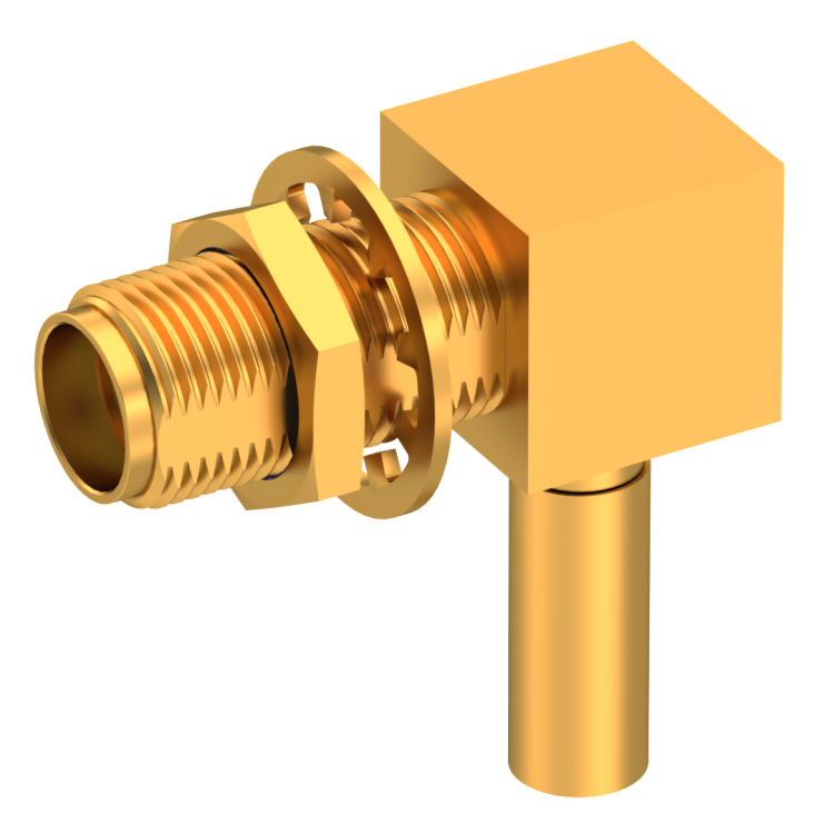 SMA / RIGHT ANGLE JACK FEMALE CRIMP TYPE FOR 2/50 D CABLE GOLD