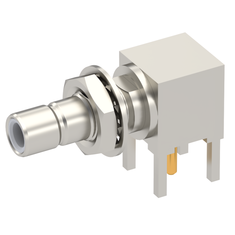 SMB / RIGHT ANGLE BULKHEAD MALE RECEPTACLE REAR MOUNT FOR PCB - SOLDER LEGS