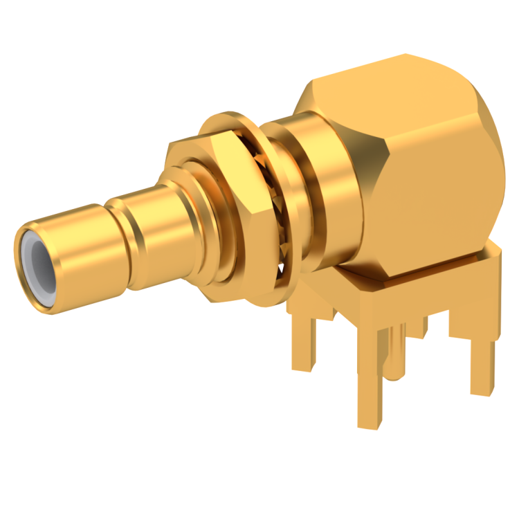 SMB / RIGHT ANGLE BULKHEAD MALE RECEPTACLE FOR PCB - SOLDER LEGS