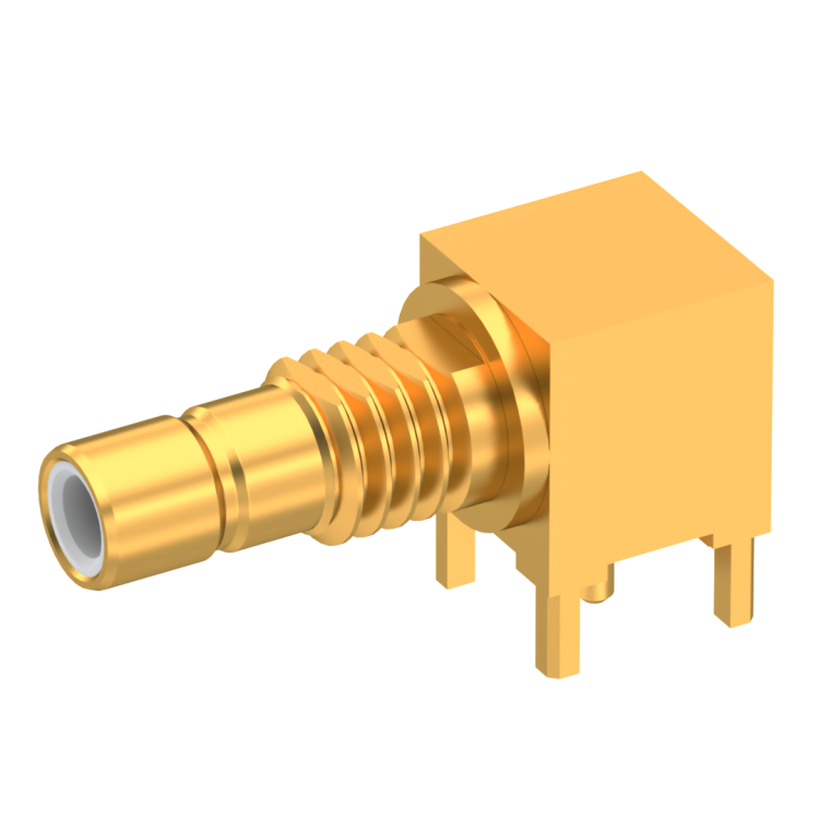 SMB / RIGHT ANGLE BULKHEAD JACK RECEPTACLE FOR PCB SOLDER LEGS - REEL OF 200