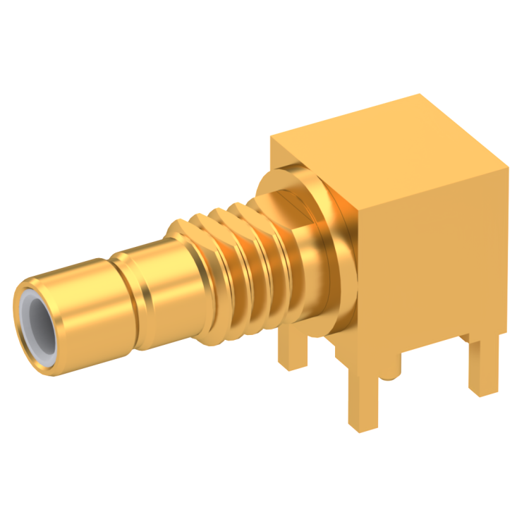 SMB / RIGHT ANGLE BULKHEAD JACK RECEPTACLE FOR PCB SOLDER LEGS - REEL OF 200