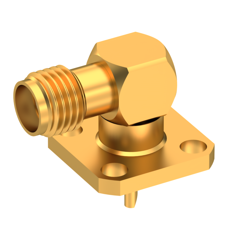SMA / RIGHT ANGLE SQUARE FLANGE JACK RECEPT. WITH SOLDER POT CONTACT