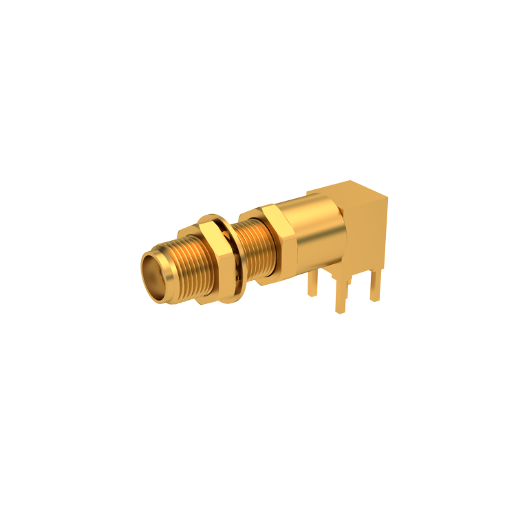 SMA / FEMALE RIGHT ANGLE BULKHEAD PCB RECEPTACLE SOLDER LEGS REAR MOUNTING