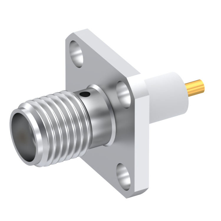 SMA / ADJUSTABLE SQUARE FLANGE JACK RECEPTACLE WITH CYLINDRICAL CONTACT