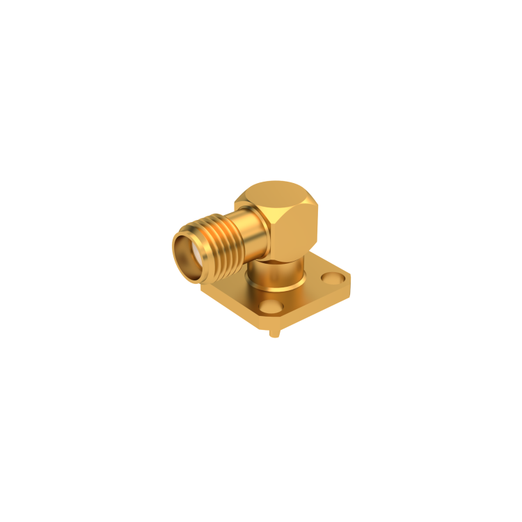 SMA / RIGHT ANGLE SQUARE FLANGE JACK RECEPT. WITH SOLDER POT CONTACT