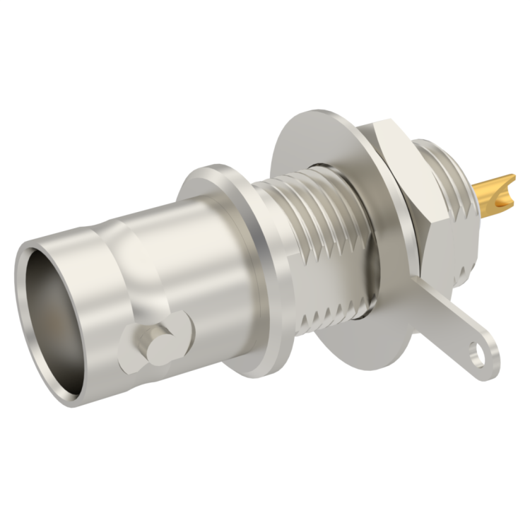 BNC / BULKHEAD JACK RECEPTACLE FRONT MOUNTING WITH SOLDER POT CONTACT + TAG