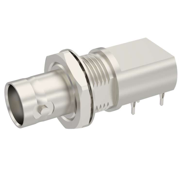 BNC / RIGHT ANGLE JACK RECEPTACLE FOR PCB BULKHEAD - PRESS-FIT LEGS