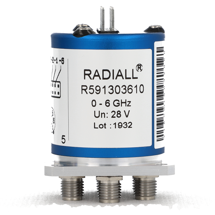 SP6T Subminiature SMA2.9 40GHz Latching Global Reset 28Vdc Positive common Pins terminals Double row