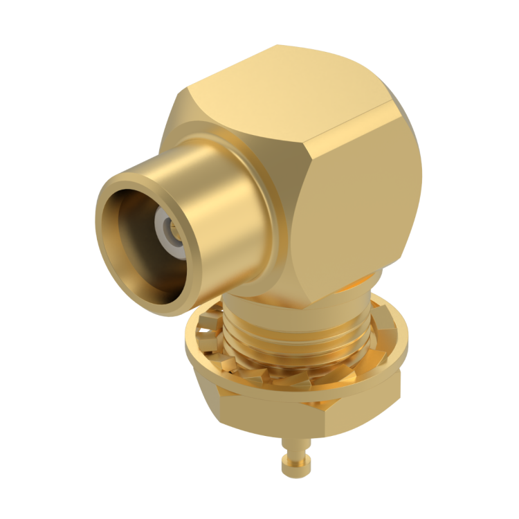 MCX / RIGHT ANGLE BULKHEAD JACK RECEPTACLE FRONT MOUNT - WITH CYLINDRICAL CONTACT