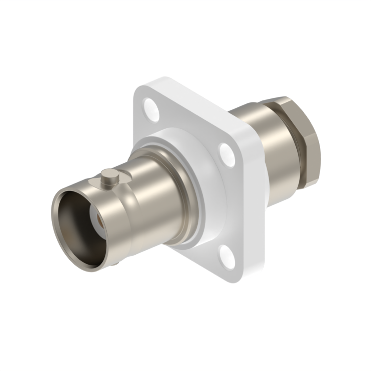 BNC / STRAIGHT INSULATED SQUARE FLANGE JACK CLAMP TYPE - CABLE 2.6/50+75