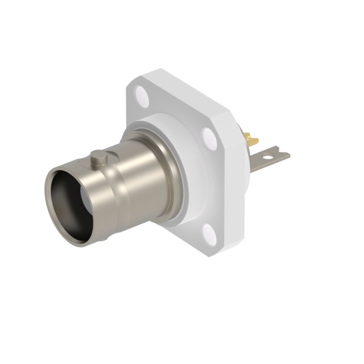 BNC / INSULATED SQUARE FLANGE JACK RECEPTACLE WITH SOLDER POT CONTACT