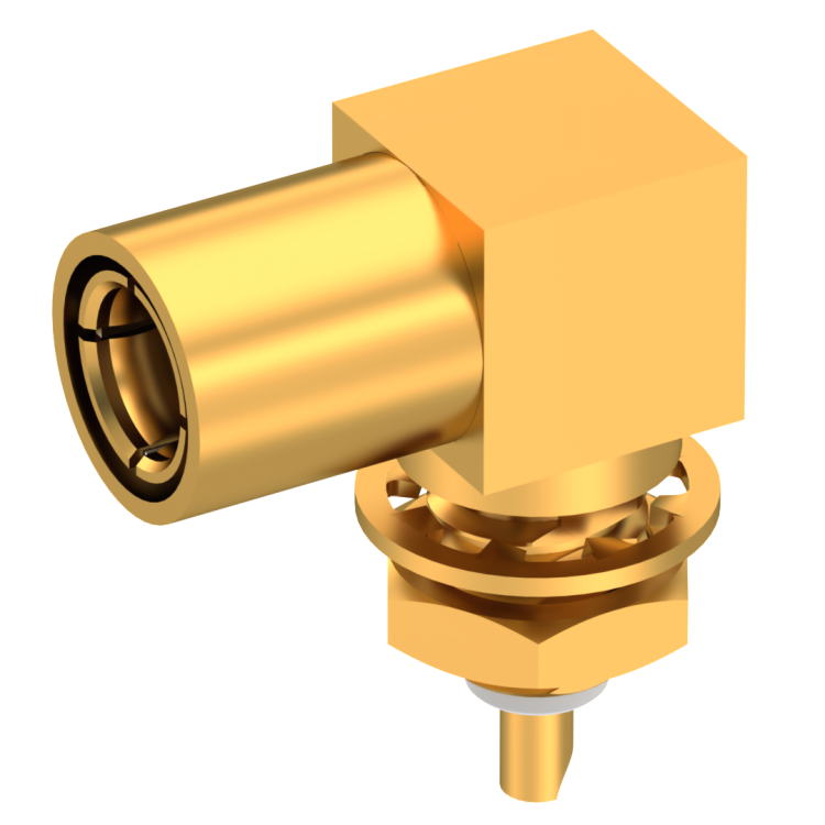 SMB / RIGHT ANGLE PLUG RECEPTACLE FEMALE GOLD FRONT MOUNT