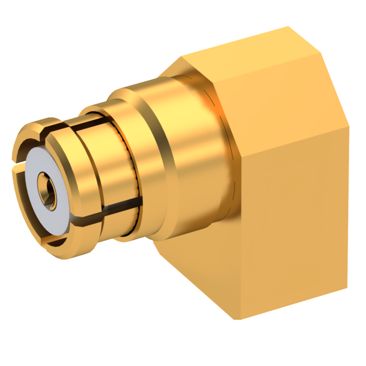 SMP / RIGHT ANGLE PLUG FEMALE SOLDER TYPE FOR .085''/50 SR CABLE GOLD