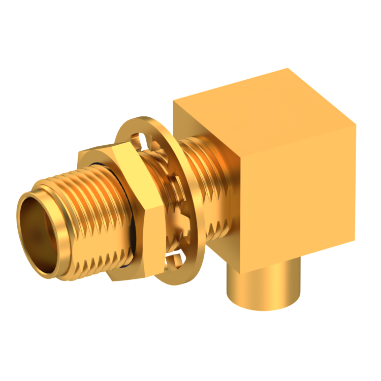 SMA / RIGHT ANGLE JACK FEMALE SOLDER TYPE FOR .141''/50 SR GOLD
