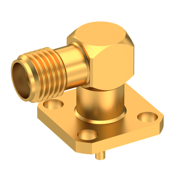 SMA / RIGHT ANGLE SQUARE FLANGE JACK RECEPT. WITH SOLDER POT CONTACT