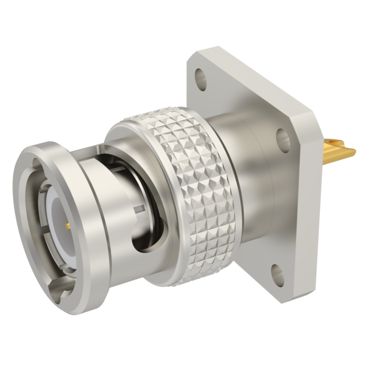 BNC / SQUARE FLANGE PLUG RECEPTACLE WITH SOLDER POT CONTACT