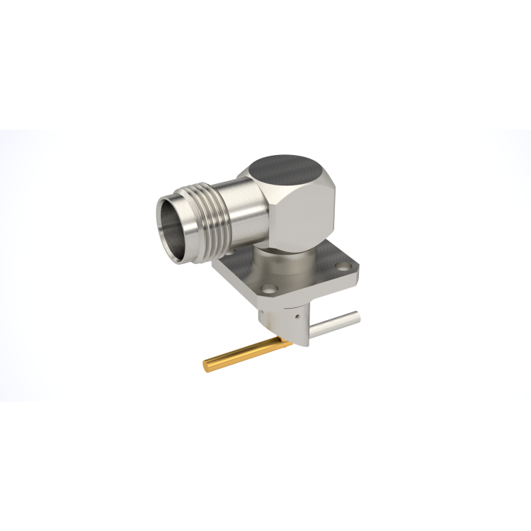 TNC / RIGHT ANGLE JACK RECEPTACLE SQUARE FLANGE - WITH CYLINDRICAL CONTACT
