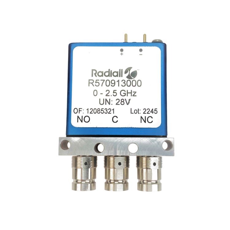SPDT Ramses DIN 2.5GHz Latching 28Vdc Positive common Pins Terminals