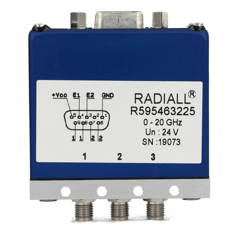 SPDT terminated Platinum SMA 6GHz Latching Self-cut-off 15Vdc Positive common D-sub connector