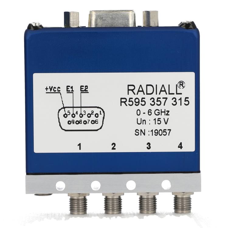 Terminated 4 ports bypass Platinum SMA 6GHz Latching Self-cut-off 15Vdc Positive common D-sub connector